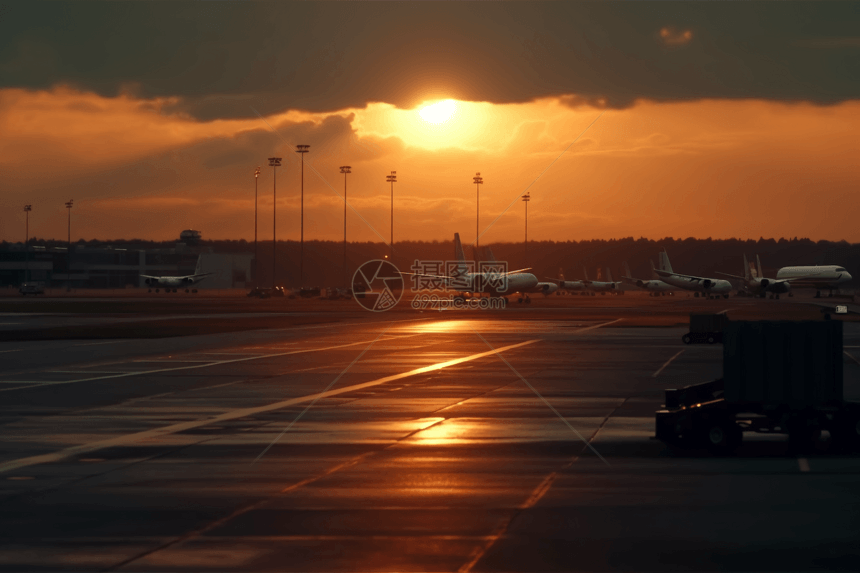 日落时的机场跑道图片