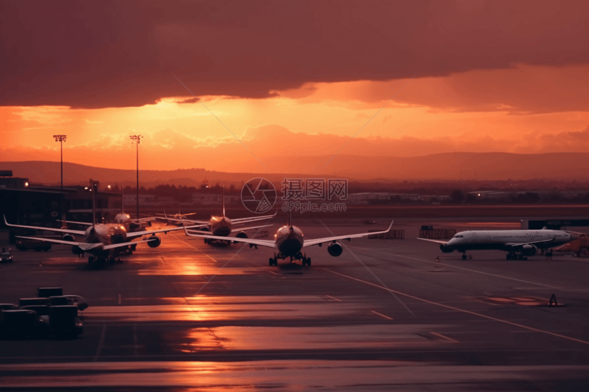 日落时的机场跑道图片