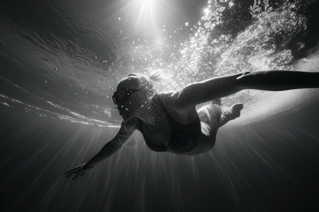 游泳的黑白照片图片