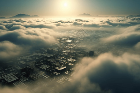 现代化概念的集成电路从云海中崛起图片