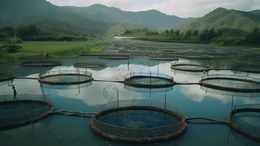 湖中养鱼养殖场背景