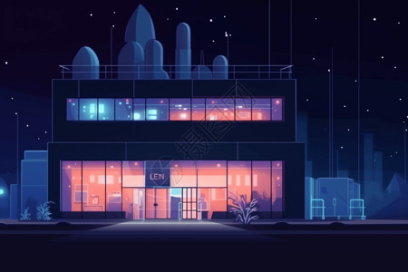 实验室大楼夜间设施的大厦插画