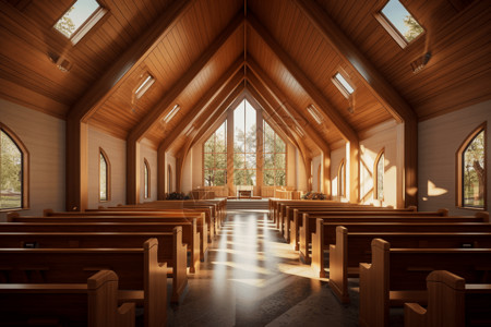木制教堂室内效果图设计图片