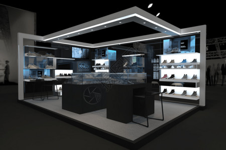 皮鞋展柜皮鞋贸易展览会产品展示效果图设计图片