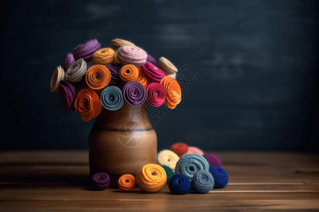 彩色毡毛编织花朵图片
