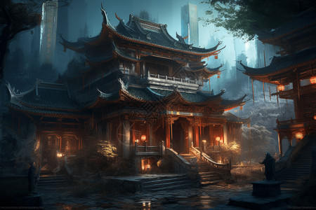 艺术风格中国寺庙建筑图片