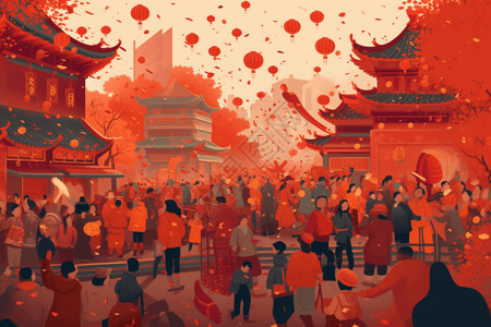 中式团圆庆祝新年插画