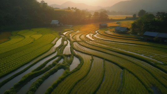 农田里的杂交水稻背景图片
