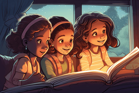 几个看书的女孩背景图片