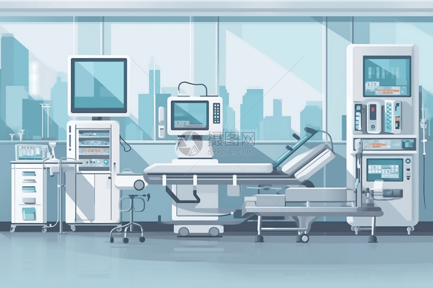 医院的设备平面插画图片