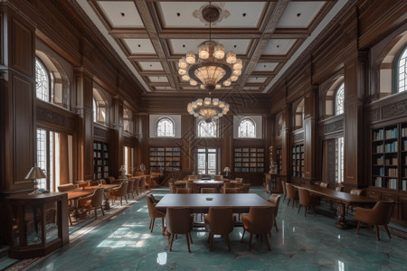 图书馆高高的天花板和明亮的宏伟建筑高清图片