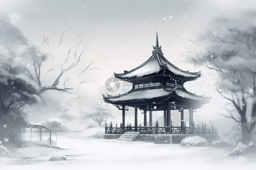 冬季景观中的中国馆图片