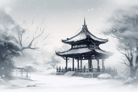 冬季景观中的中国馆背景图片