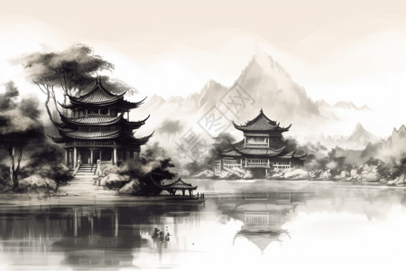 岛屿上的中国馆背景图片