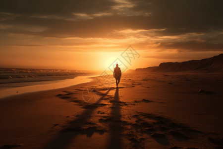 人正能量素材一个人在荒凉的海滩上散步背景