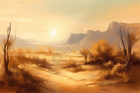 尘土烈日下干旱的沙漠插画