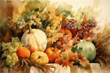 蔬菜油彩画秋季油彩画高清图片