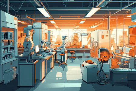 协同工作机器人实验室的内部视图插画