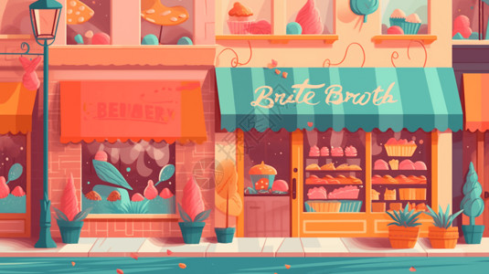 街边橱窗街边甜品小屋插画