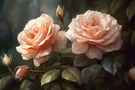 油画风格的粉色玫瑰图片