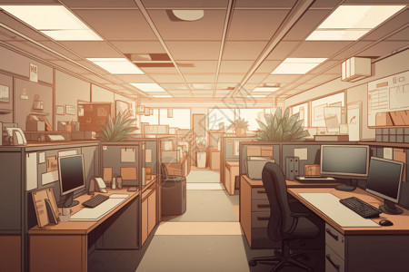 办公室简洁桌面办公室隔间插画