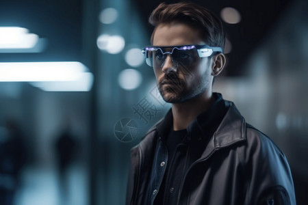 男人使用AR眼镜设计背景图片