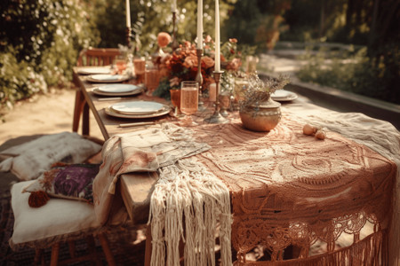 食物装饰婚礼中的亚麻桌设计图片