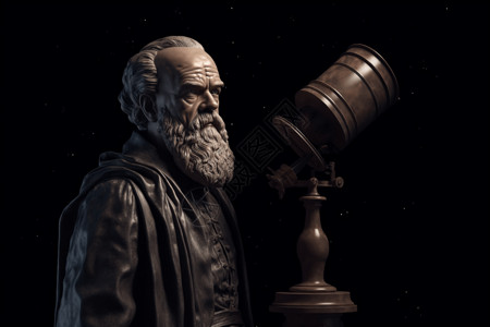 探索宇宙奥秘伽利略站在他的望远镜前背景