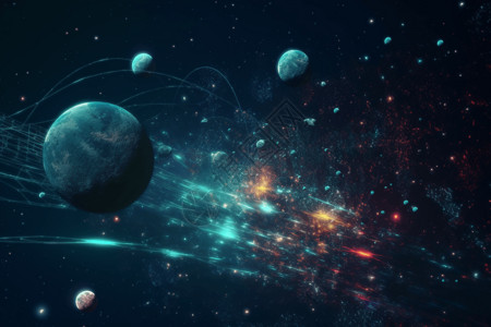 行星和恒星的像素化太空场景背景图片