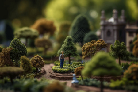 参天古树探索城市公园的3D渲染图设计图片