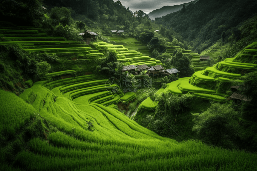 绿油油的一片梯田