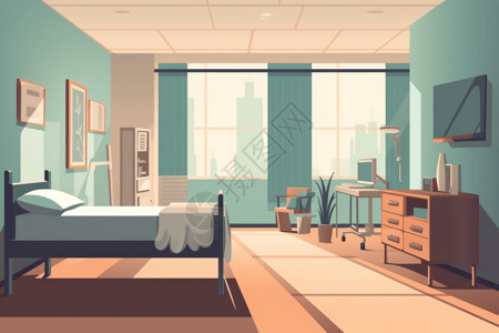 干净整洁的卧室整洁明亮的医院病房插画