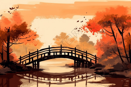 秋天的水墨风景背景图片