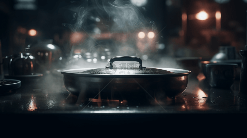 汤沸腾的锅子图片
