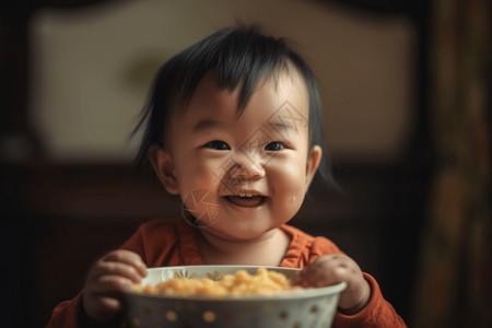 吃食物的中国婴儿背景图片