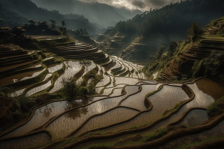 美丽的梯田背景图片