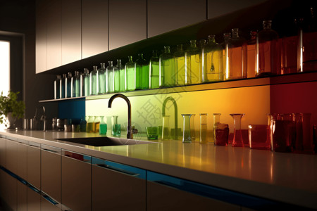 彩色玻璃瓶的厨房图片