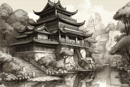 宏伟的中国宫殿插画图片