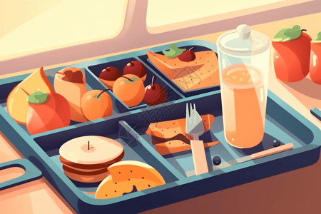 学校午餐托盘里的美食图片