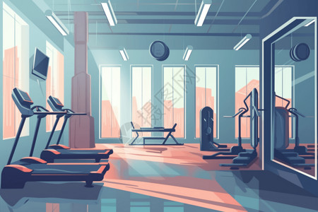 酒店健身房有先进的设备的健身房插画