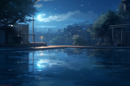 夜晚室外泳池图片