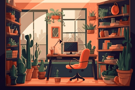 有植物的家庭办公室图片