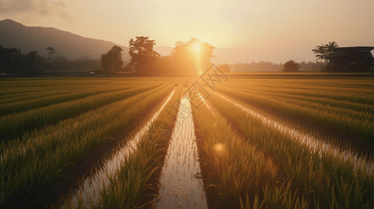 阳光下的稻田背景图片