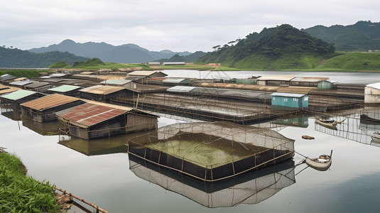 渔民小屋一个水产养殖场背景