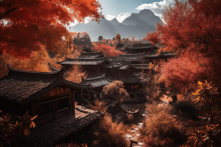 秋天的丽江古镇图片