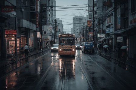 雨行人多雨城市照片背景