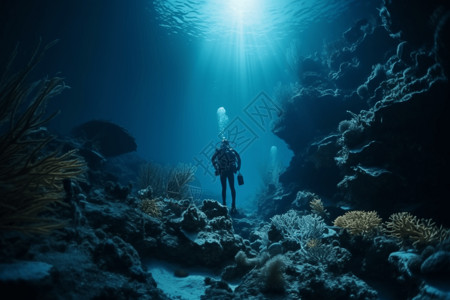 深海浮潜暗礁潜水者背景