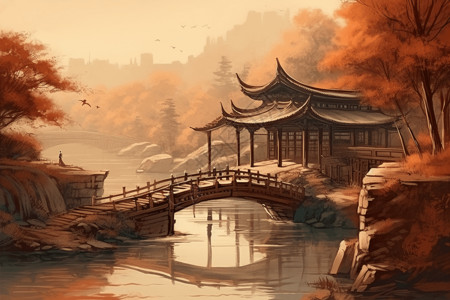 中国毛木桥插图背景图片
