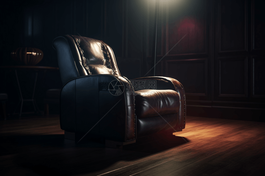 家庭影院中的躺椅3D渲染图图片