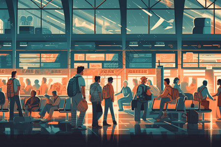 旅客运输繁华机场航站楼的插图插画